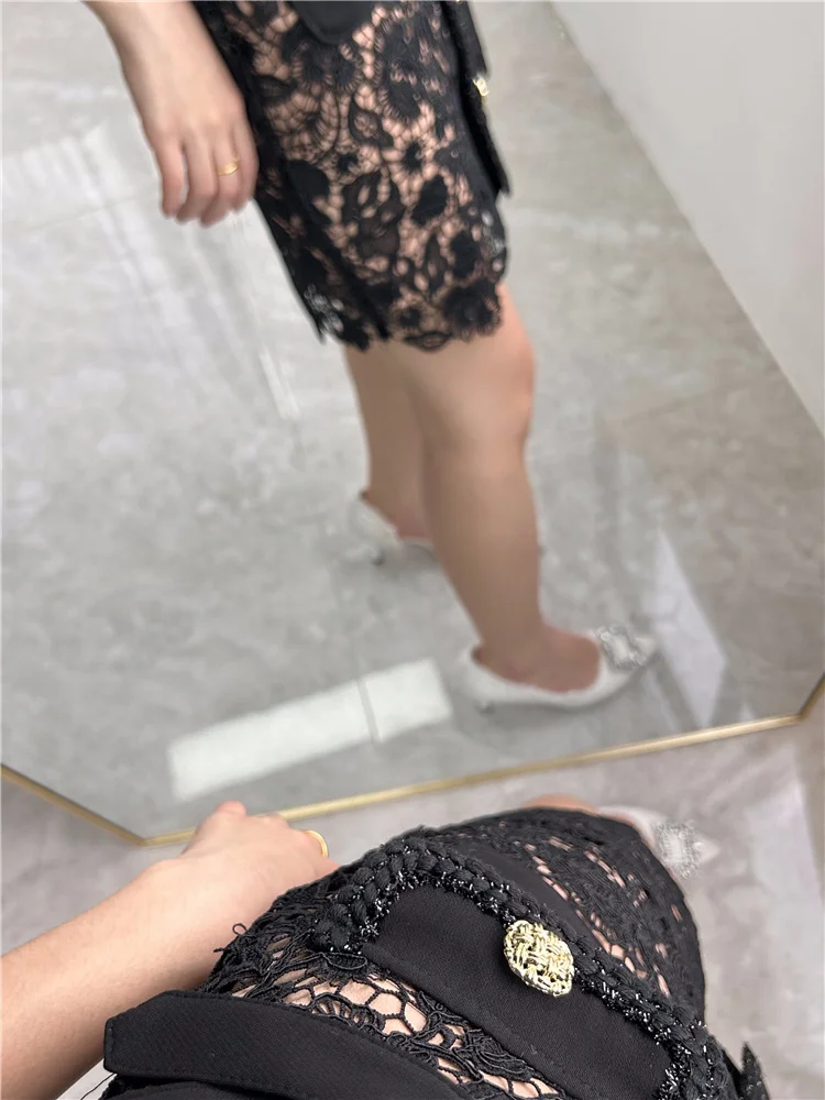 Официальное Платье сверхпрочное кружевное однобортное ажурное платье