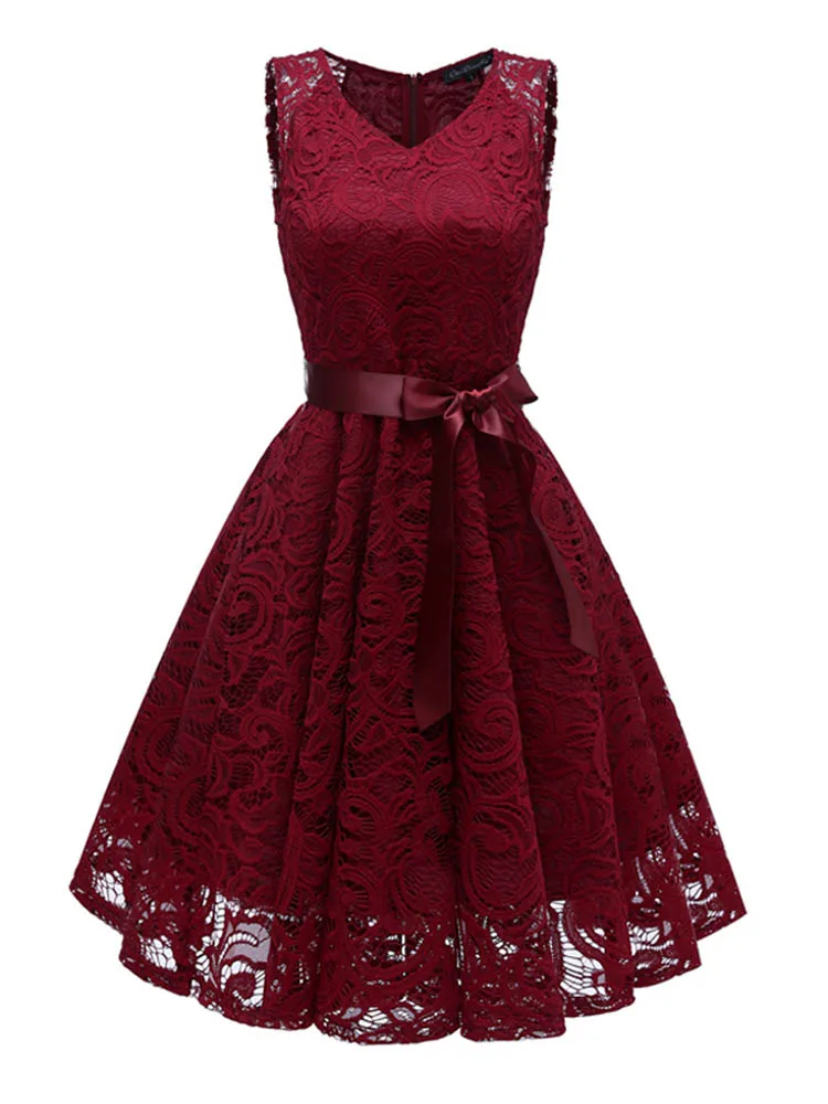 

Женское кружевное платье без рукавов, элегантное ажурное платье с V-образным вырезом и поясом, милые вечерние платья принцессы в стиле Харад...