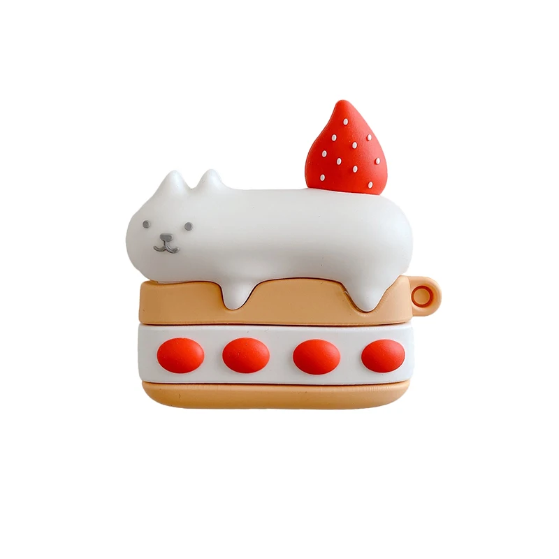 For Airpods 3 Case Cute Cartoon Strawberry Cat Cake Soft Silicone Earphone Cases For Apple Airpod 1 2 3 Pro Cover Funda Keychain