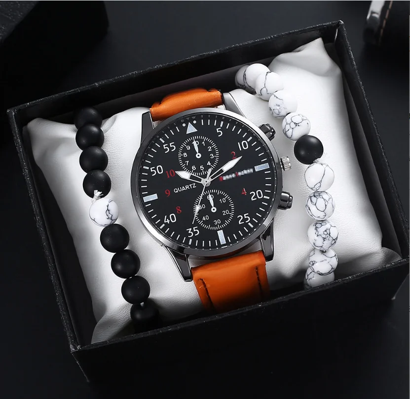 watch men 3pcs new watch men's trend student fashion Korean quartz non-mechanical men's watch set