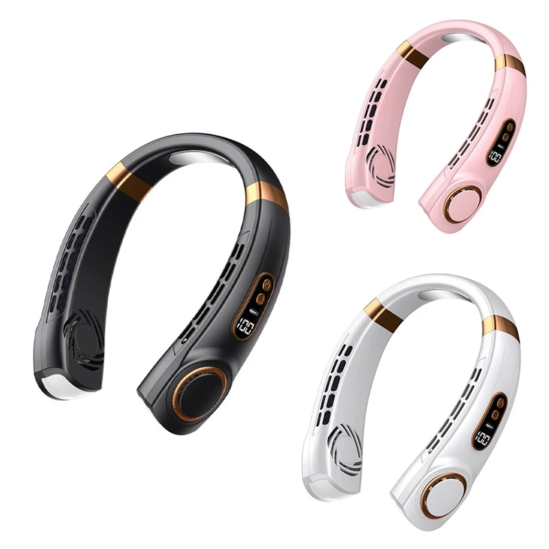 

1 PCS Hanging Neckfan Ice Magnet Cooling Portable Neck Fan Type-C Mute Multifunctional Leafless Electric Fan With Light Black