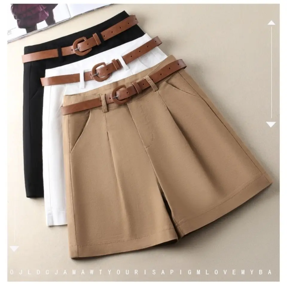 

Women's summer wide-leg pants and shorts! Free Belt white shorts shorts women jeans biker shorts set