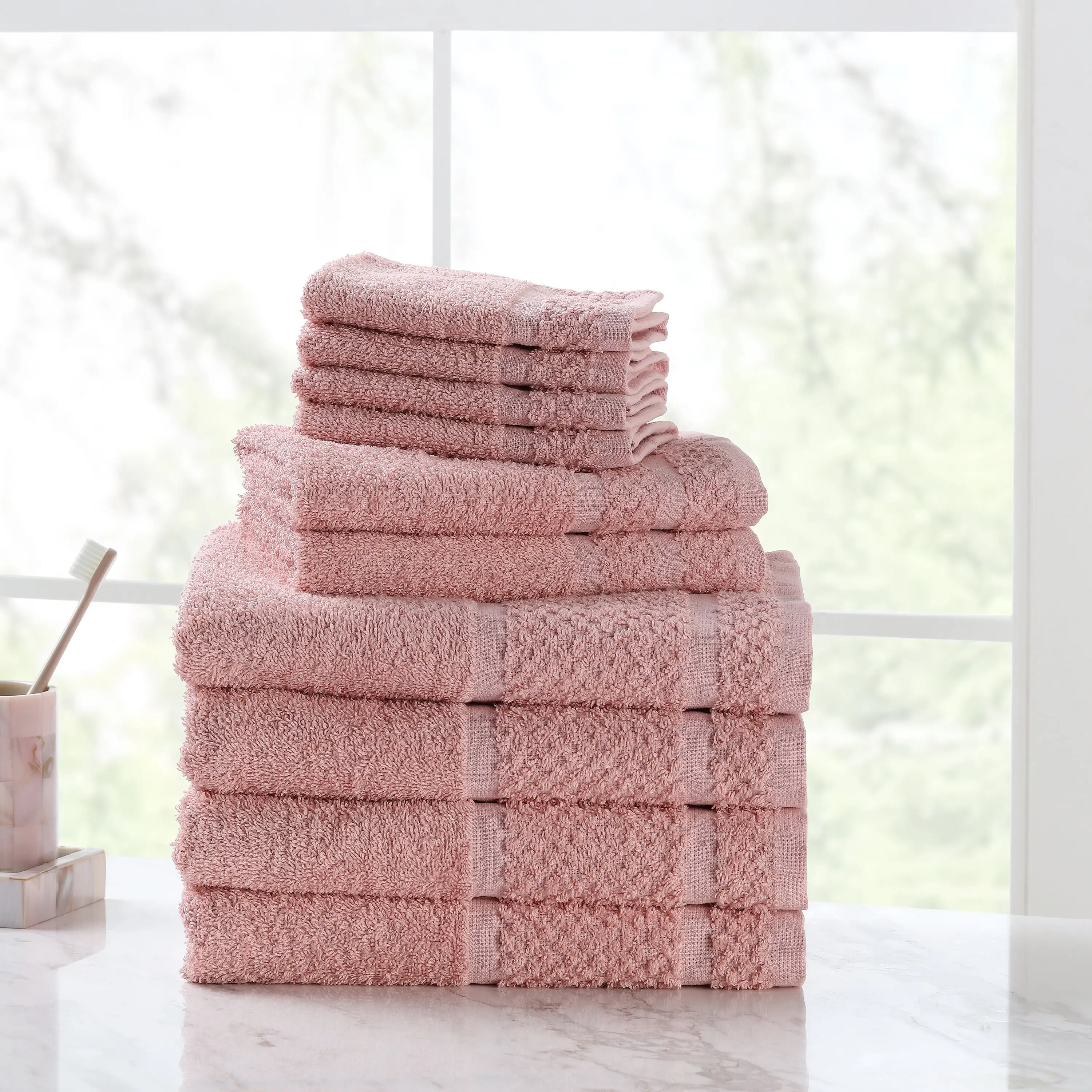 

10 Piece Bath Towel Set with Upgraded Softness & Durability, Blush towels
