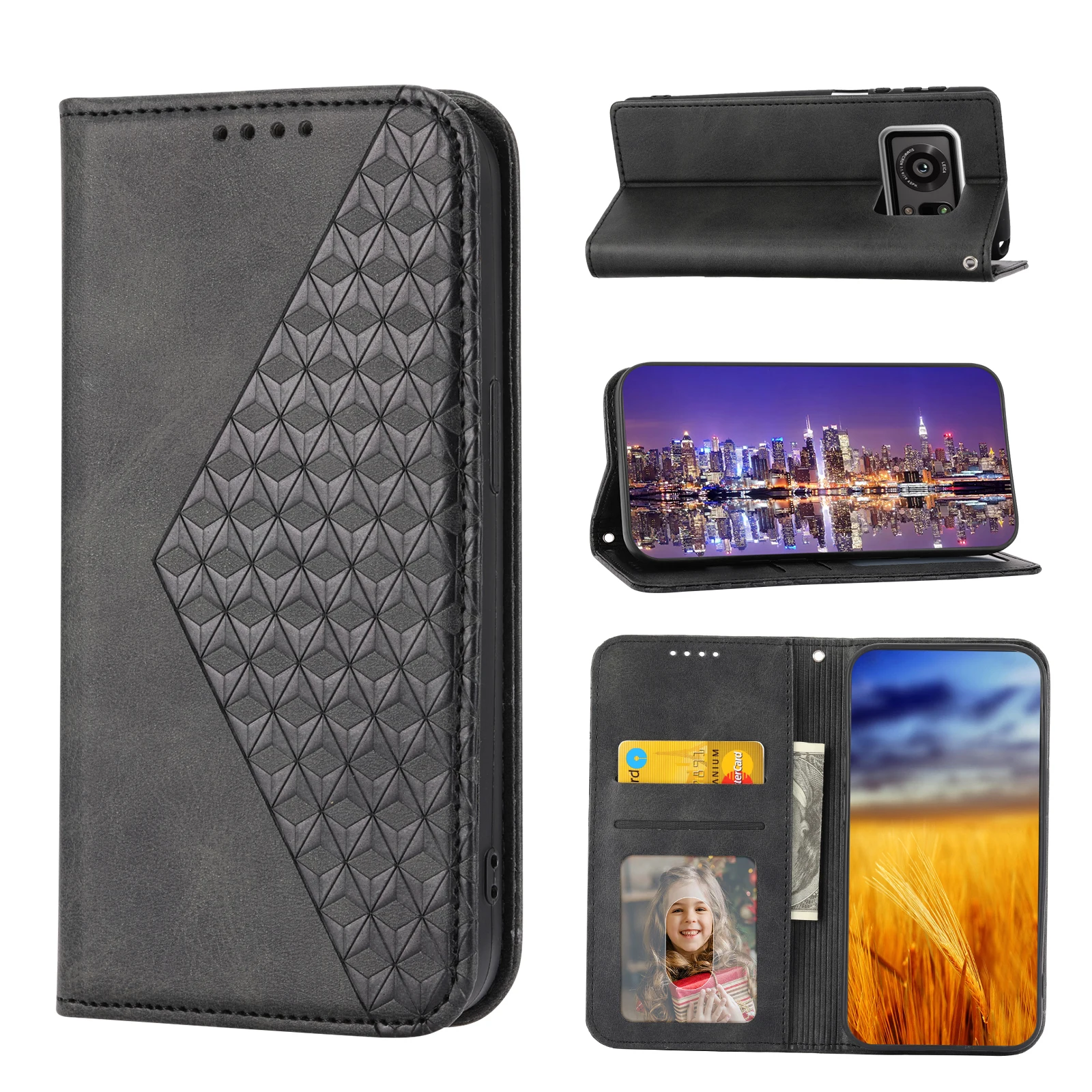 

Wrist Strap Full Protect Case for Sharp Aquos R6 R7 P7 Sumaho 6 5 Sense 4 Plus 6 6S Wallet Leather Flip Card Slot Bracket Cover