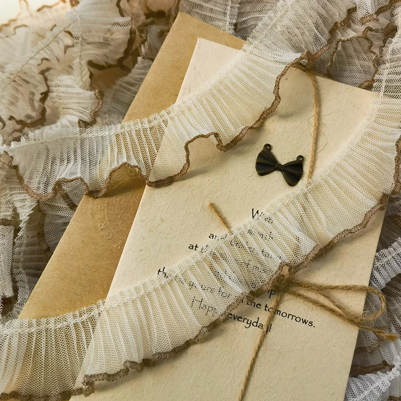 Морщинистая плиссированная кружевная ткань вышитая лента с бахромой воротник