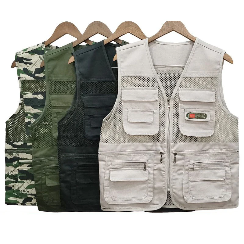 

Unloading Men's Vest Tactical Webbed Gear Coat Summer Photographer Waistcoat Tool Many Pocket Mesh Work Sleeveless Jacket Male