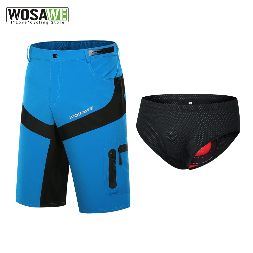 

WOSAWE Men's MTB Mountain Bike Gel Padded Cycling Shorts Bicycle Short Pants With Zipper Pockets Lightweight Breathable Trousers
