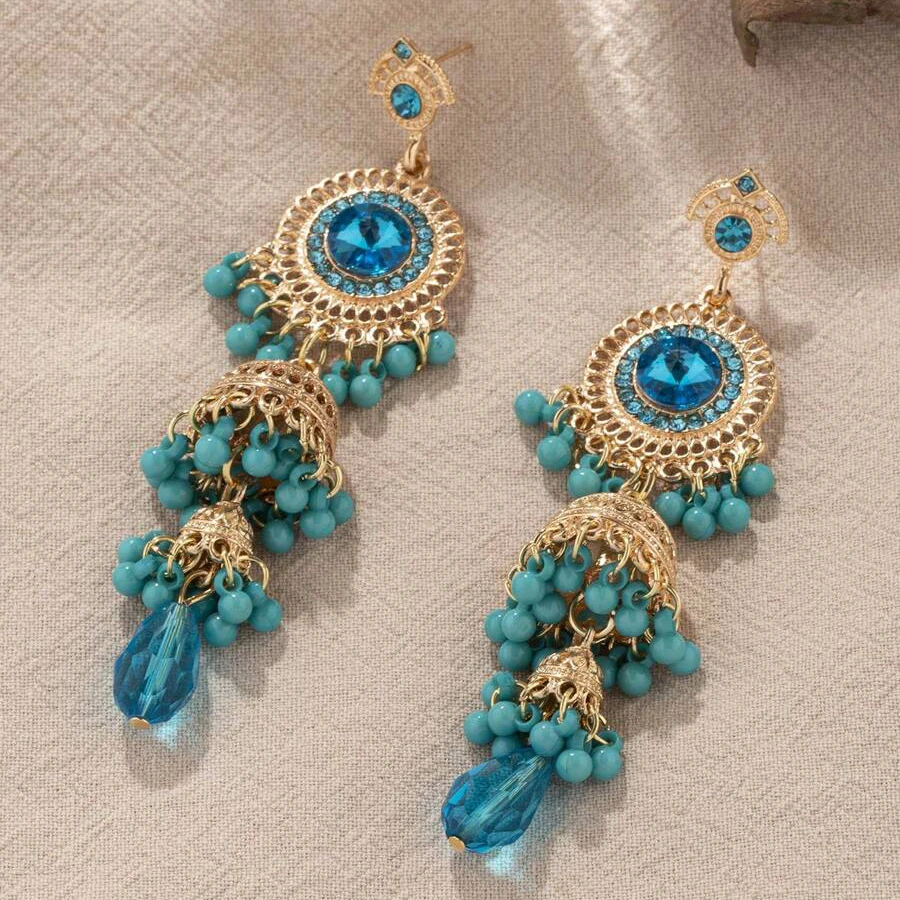 Винтажные длинные серьги с фиолетовыми кристаллами Jhumka Женские Висячие из