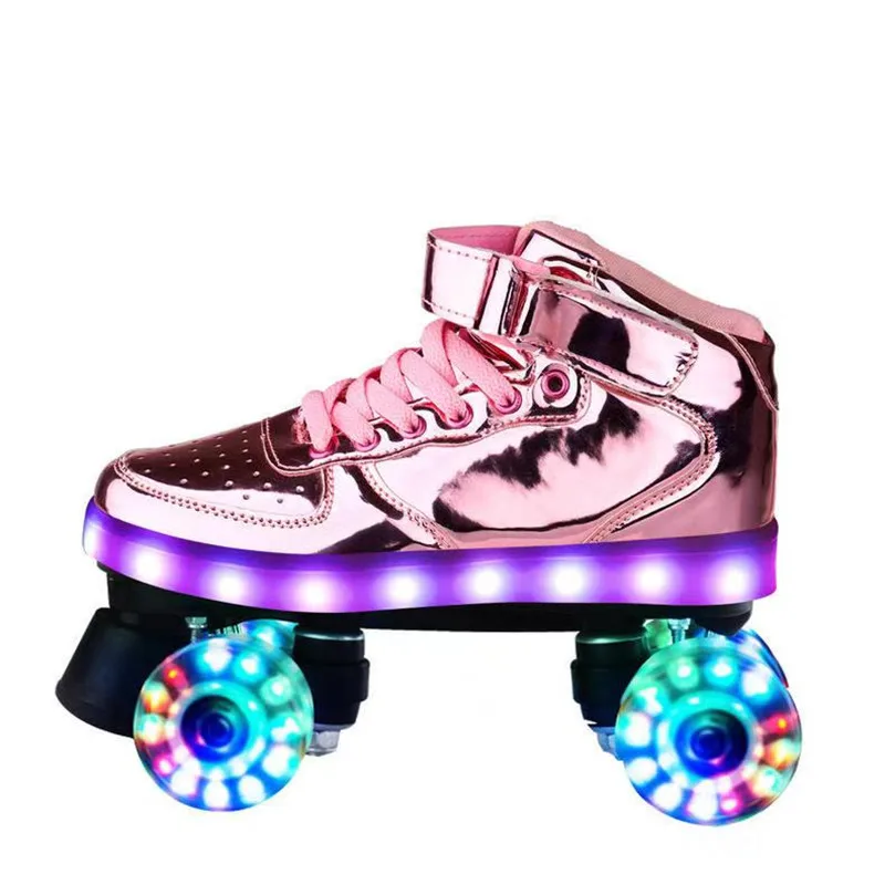 2022 Led USB Rechargeable Flash Roller Skates Adult Double Row Shoes Men Women 4-Wheel Patines PU Children  Skating Shoes