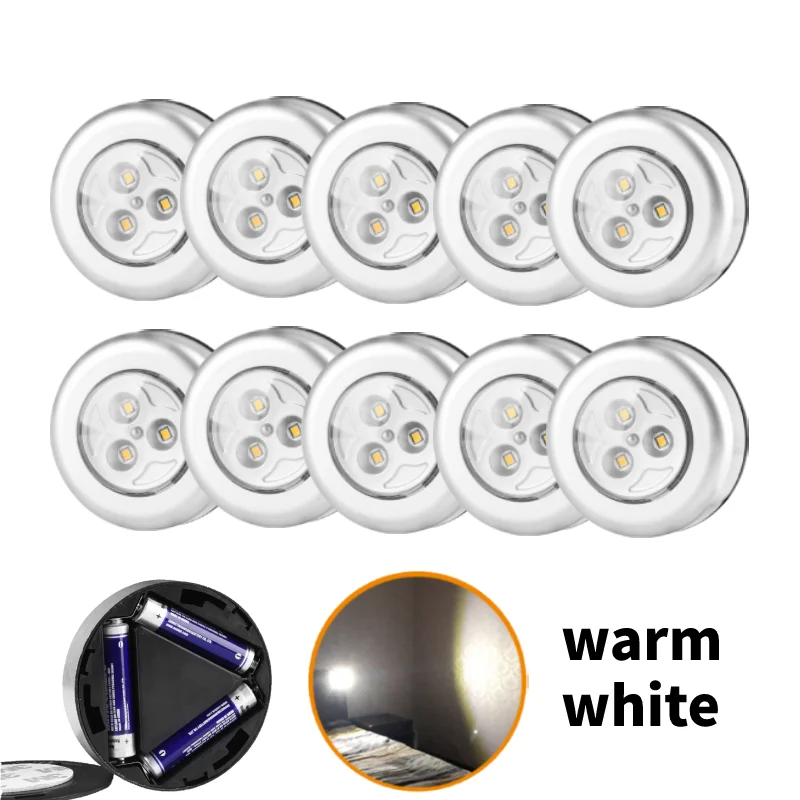 

10PCS LED Battery Powered Wireless Night Light Press Kitchen Wall Lamp High Brightness Clapping Lamp Cabinet Led Lights For Room