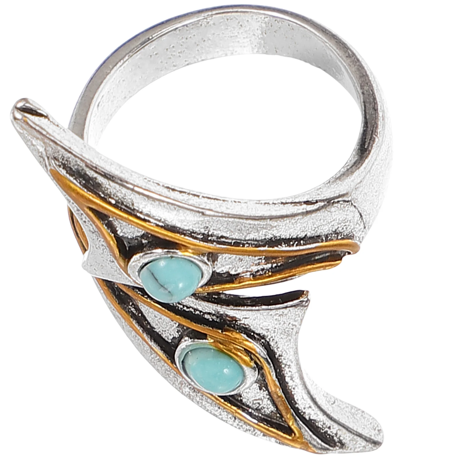 Открытое кольцо маленькое регулируемое в стиле ретро синее бирюзовое ювелирное