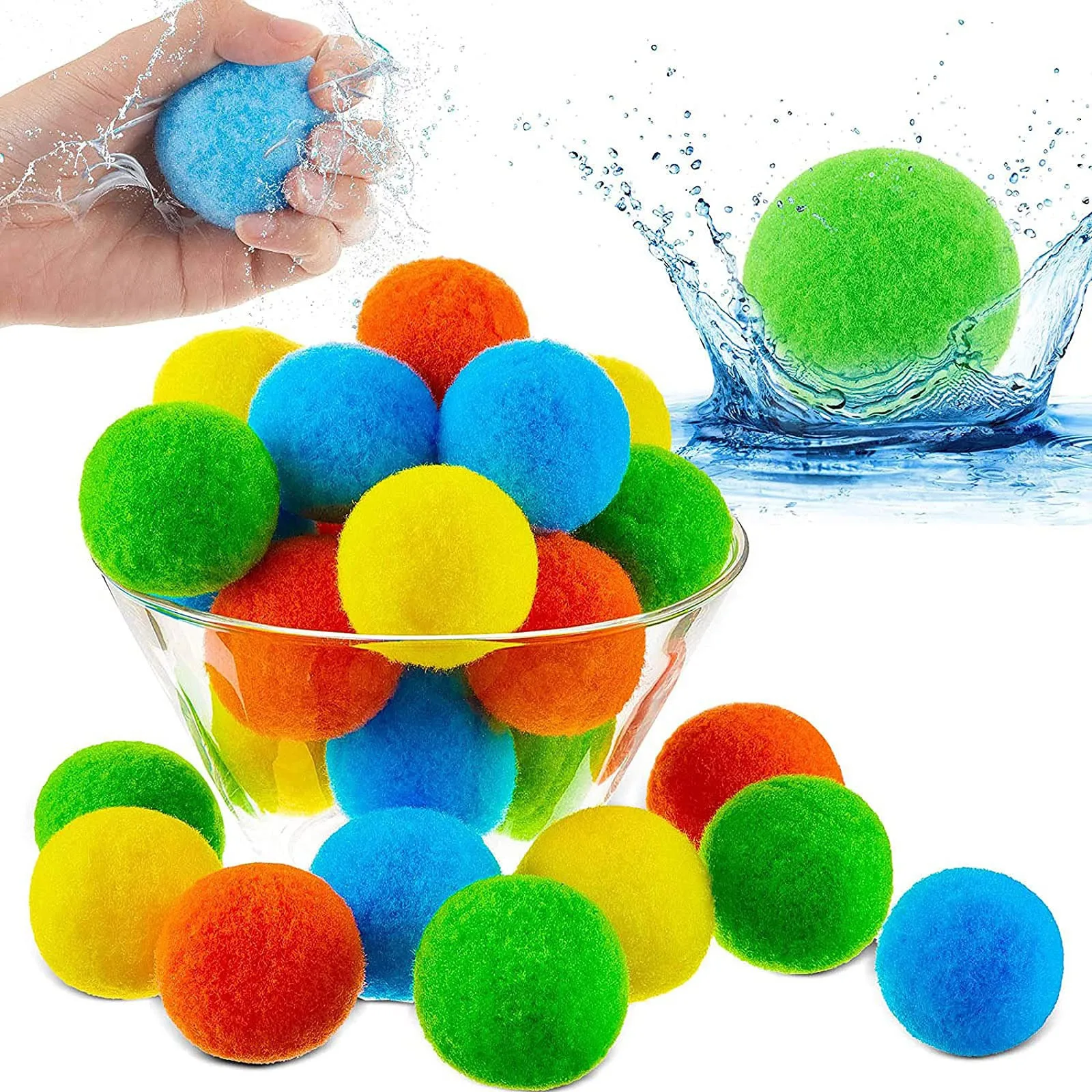 50pack Reusable Water Bounce Balls Absorbent Cotton Balls For Summer Outdoor Pool Beach Parties For Children Toy Soft Ball