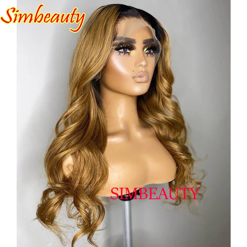 

Ombre Dark Roots Honey Blonde Body Wave 360 Lace Front Human Hair Wigs for Black Women Glueless T Part Wigs with Baby Hair Remy