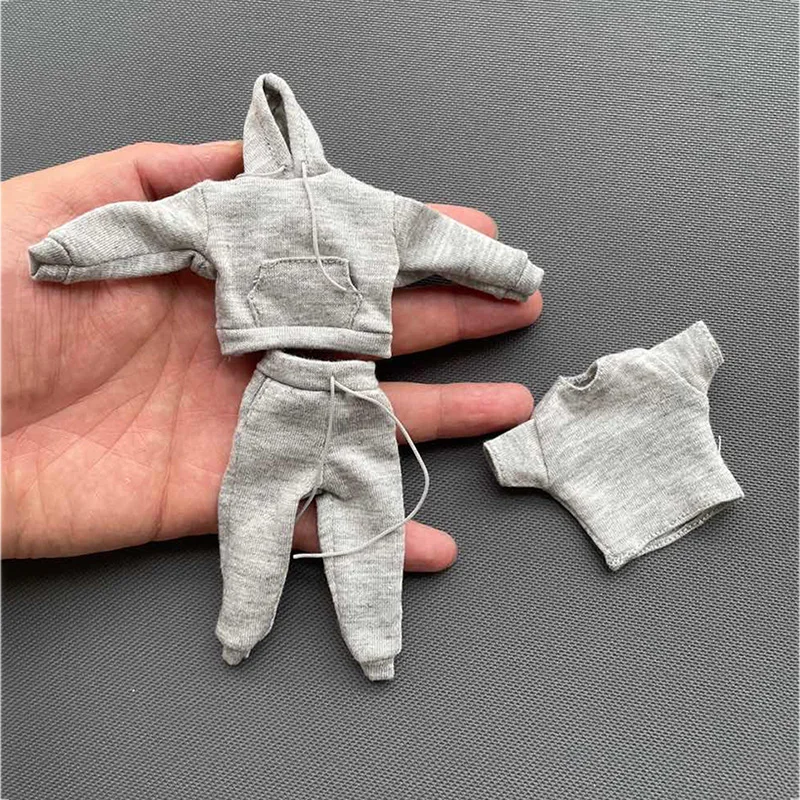 

Three-piece Set 1/12 Scale Grey Color Trendy Street Casual Sport Hooded Sweater Shirt Pants Set for 6 inches Action Figure