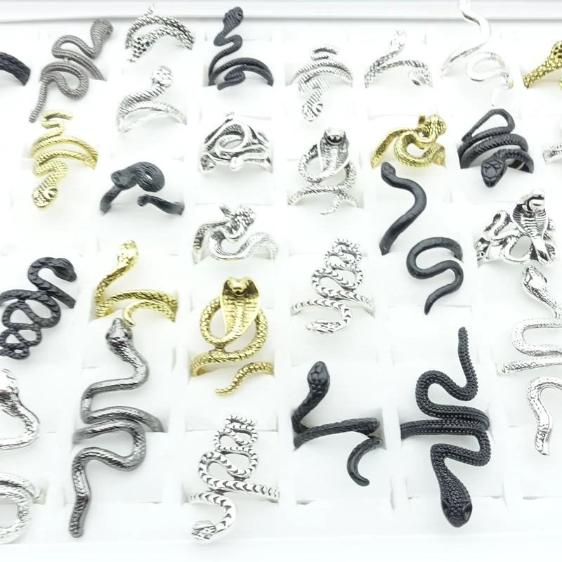 

Wholesale 30pcs Gothic Vintage Snake Rings For Men Women Punk Style Golden Black Silver Plated Fashion Accessories Party Gift