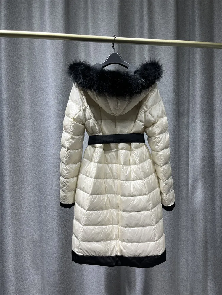 Long Down Coat Women 2022 New Winter Products Casual Solid Color Medium Length Down Jacket Hooded Collar Long Sleeve Zip Placket