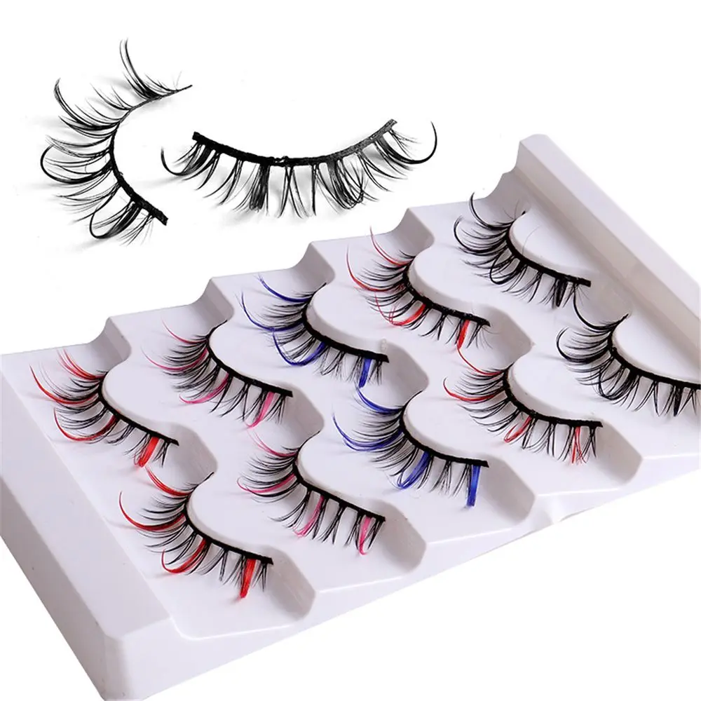 

5 Pairs Mink Lashes Dramatic Makeup Lashes Colored Lashes False Eyelashes That Look Like Individual Clusters Spiky Manga Lashes