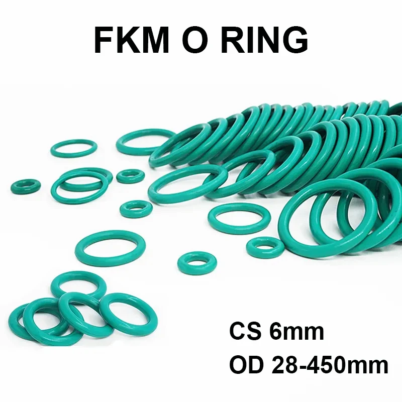 

Зелёное уплотнительное кольцо FKM, 6 мм, 28-450 мм