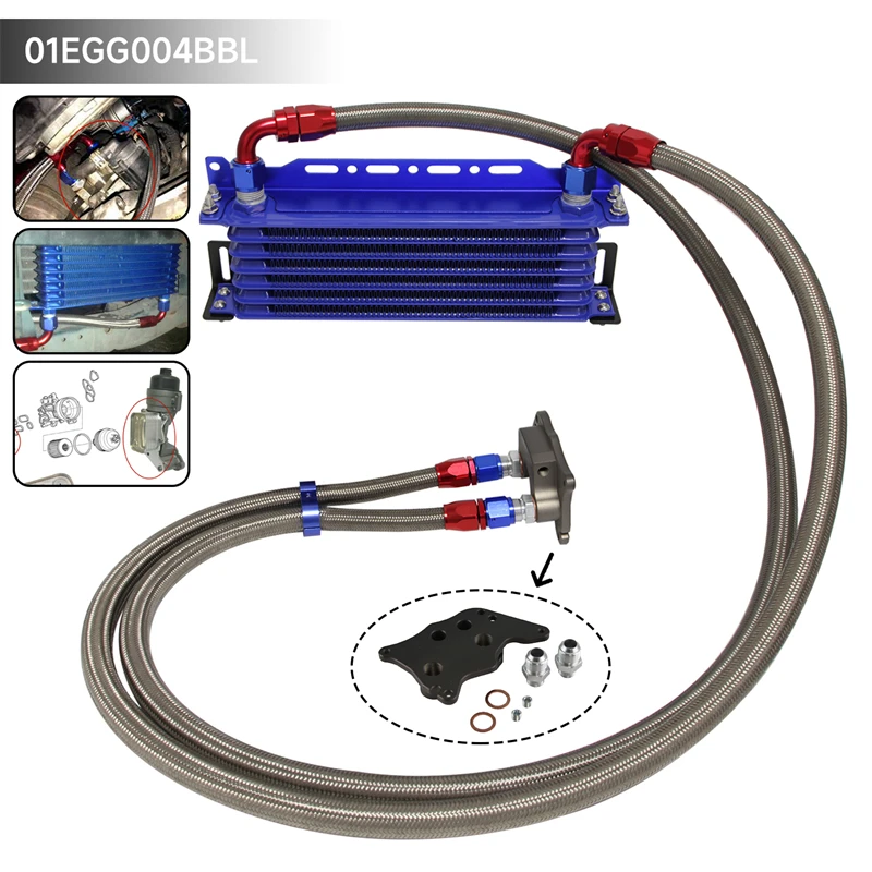 

7 Row 262mm AN10 Trust Oil Cooler Kit w/ Bracket Fits For BMW Mini Cooper S Supercharger Turbo R56 Engine 1.6L 06-12 Black/Blue