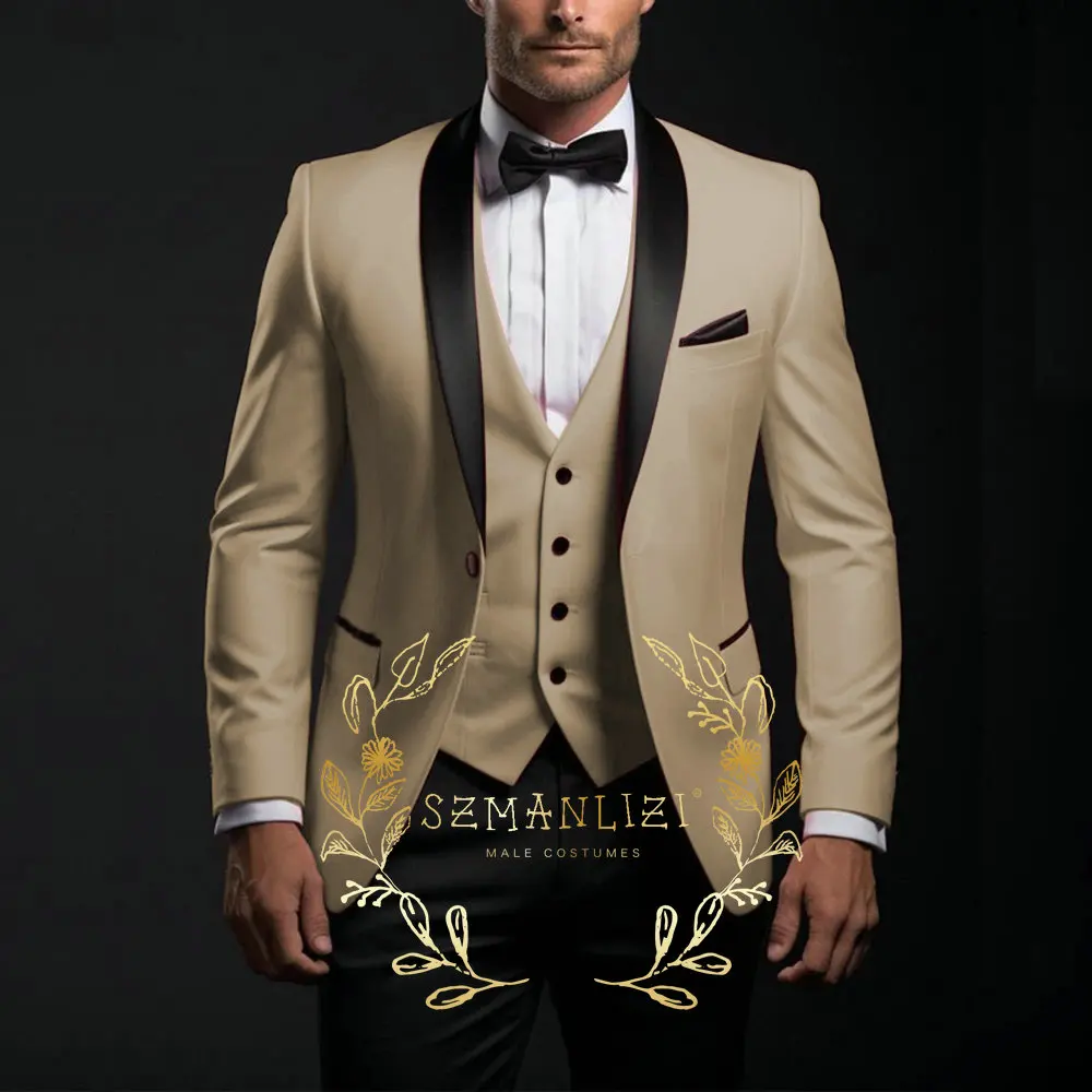 Formal Men Suits Wedding Blazer Sets Shawl Lapel One Button Slim Fit 3 Piece Jacket Pants Vest Best Man Prom Outfits