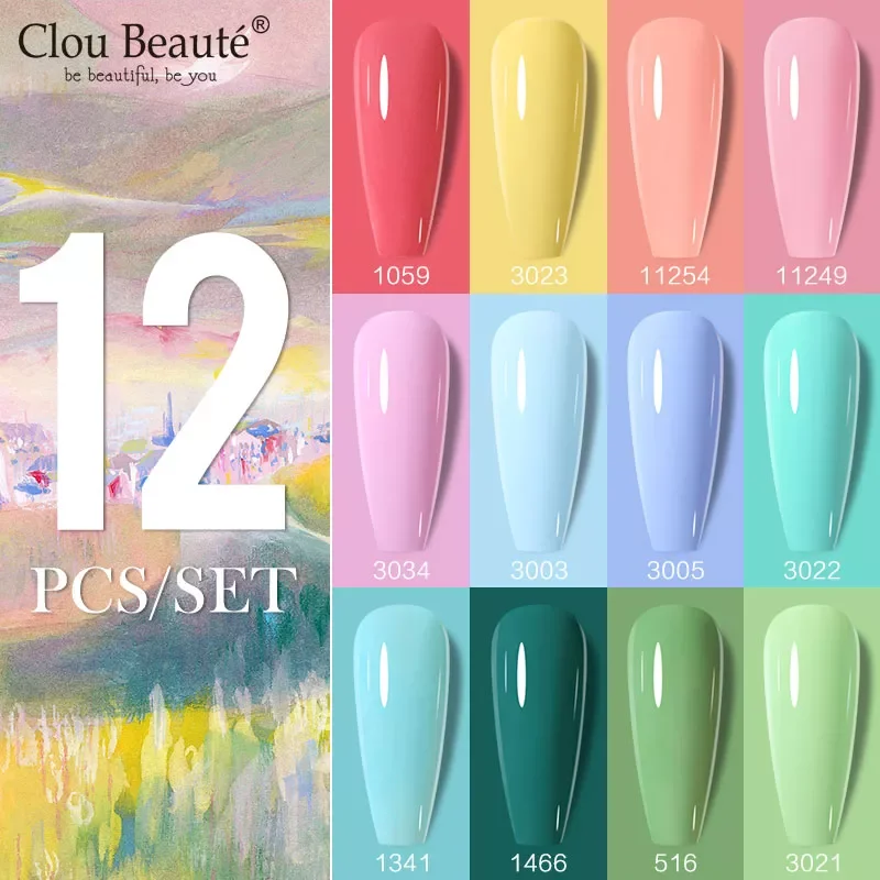 

Clou Beaute Wholesale 12pcs Gel Nail Polish Neon Red Nude Solid Nail Gel Varnish Lacquer UV Nail Gel Vernis Semi Permanent Gel