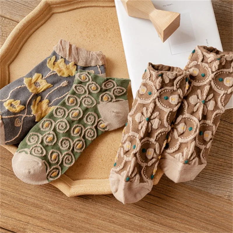 Retro Boat Socks Women's Short Socks 23 Spring/Summer New Shallow Mouth Non Drop Heel Socks Cotton Embossed Japanese and Korean