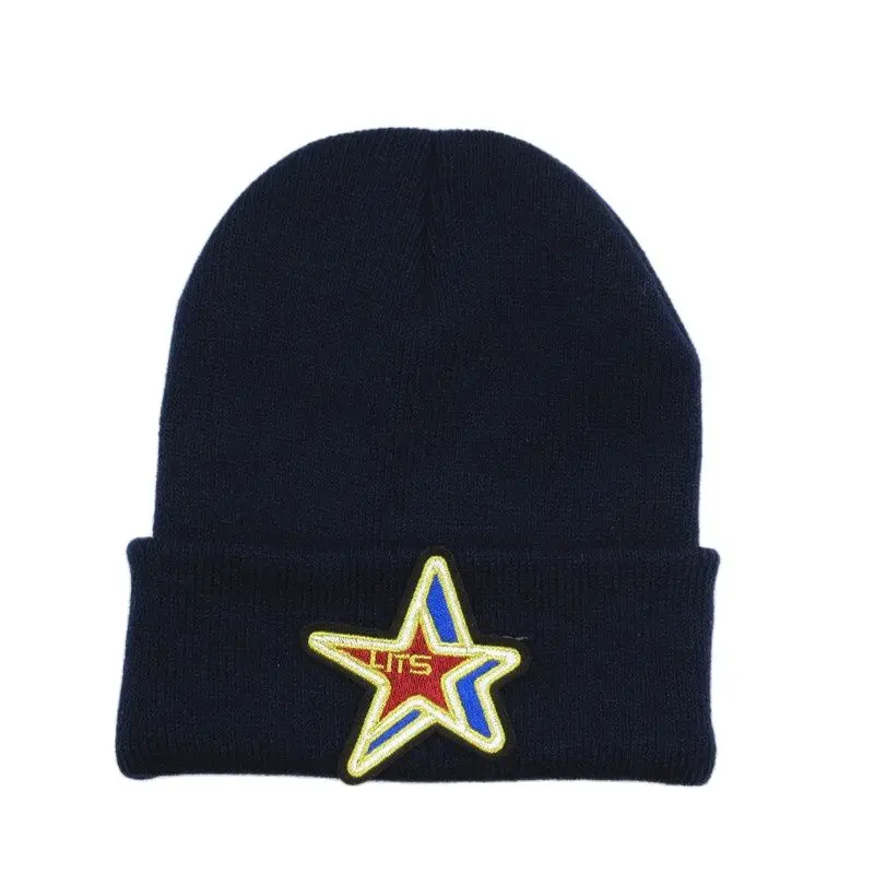 

Cotton Bar Stars Embroidery Thicken Knitted Hat Winter Warm Hat Skullies Cap Beanie Hat for Men and Women 34
