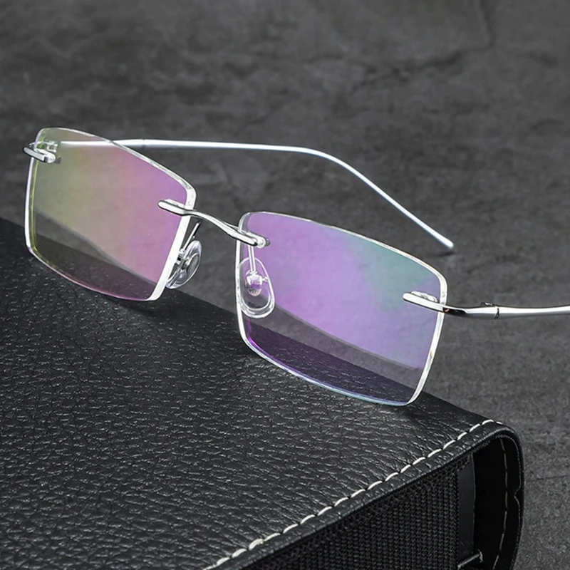 

CHFEKUMEET Pure Titanium Customized Lenses Rimless Glasses Frame Man Optical Prescription Men Business Style Eyeglasses