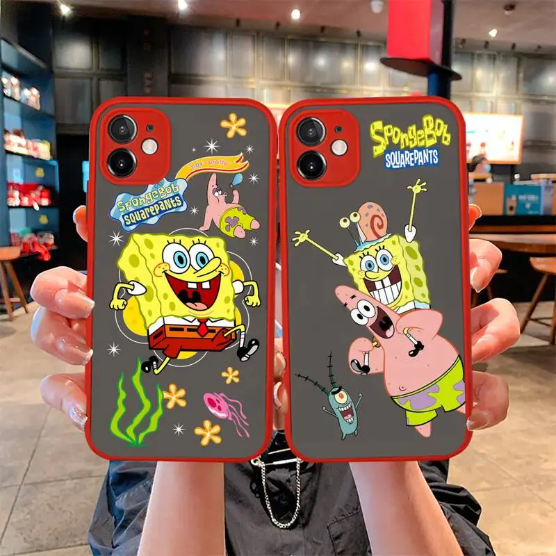 

Cartoon SpongeBobs Best Friends Phone Case For iphone 14 Plus 13 12 11 Pro Mini Max XS X XR Matte Transparent Light Red Cover