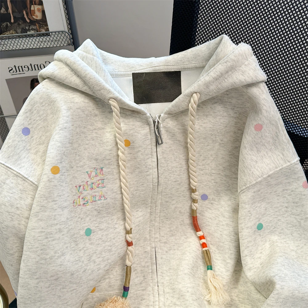 Осенние новые толстовки в стиле преппи горошек с изображением медведя женские