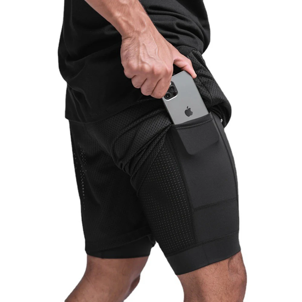 

Mens 2 IN 1 Streetwear Fitness Shorts Mesh Breathable Jogger Shorts Gyms Bodybuilding Quick Dry Workout Running Shorts S-XXL