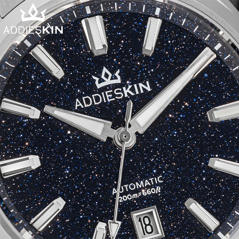 Фото Часы ADDIESKIN Blue Goldstone с сапфировым стеклом, автоматические механические часы из нержавеющей стали, водонепроницаемые, 20 бар, роскошные наручные часы №2