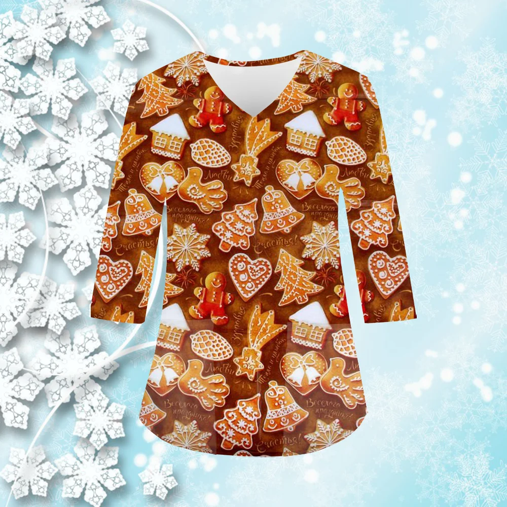 Осенне-рождественская медицинская форма с милым мультяшным принтом топы для