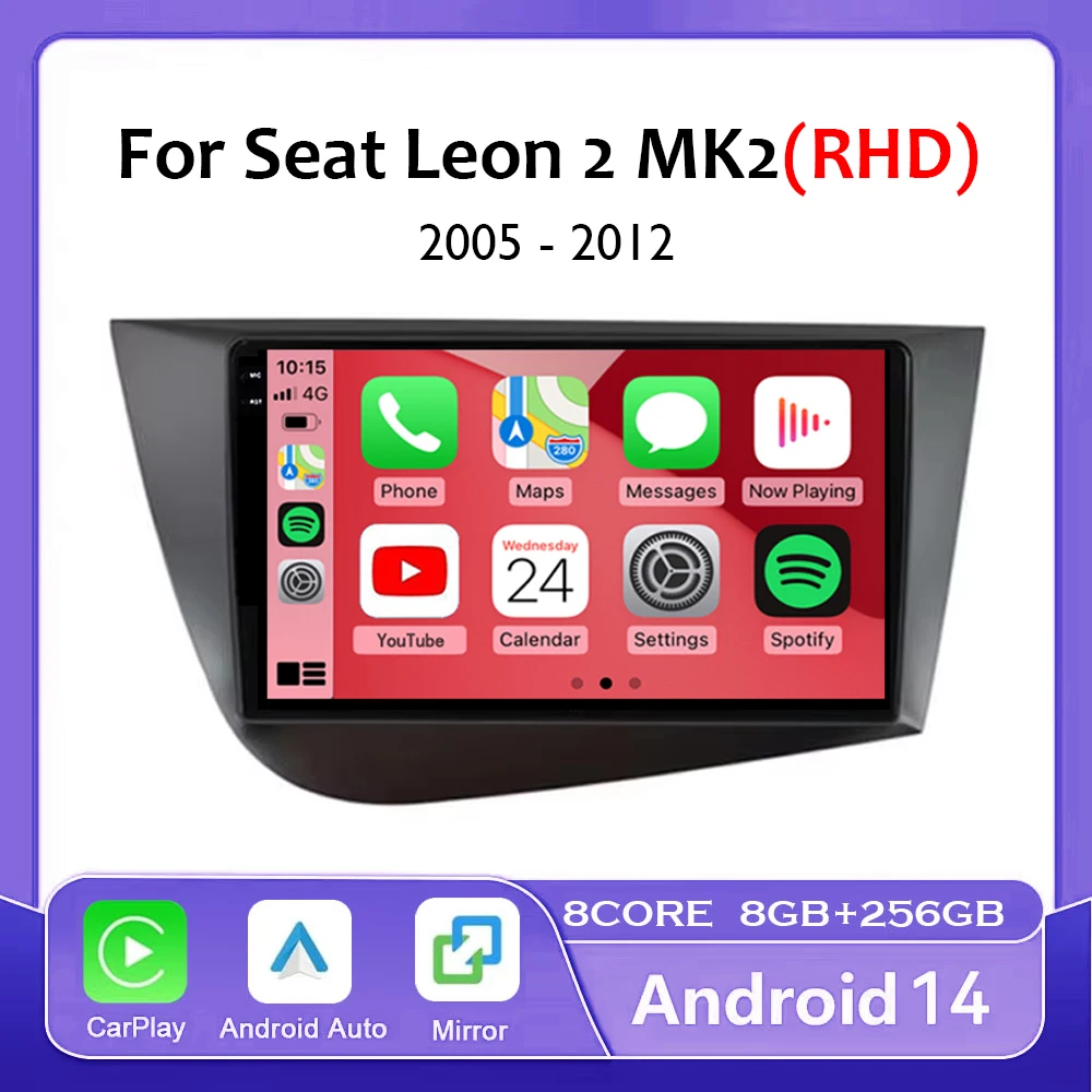 Android 14 Автомобильный радиоприемник Мультимедийный видеоплеер Carplay для Seat Leon 2 MK2