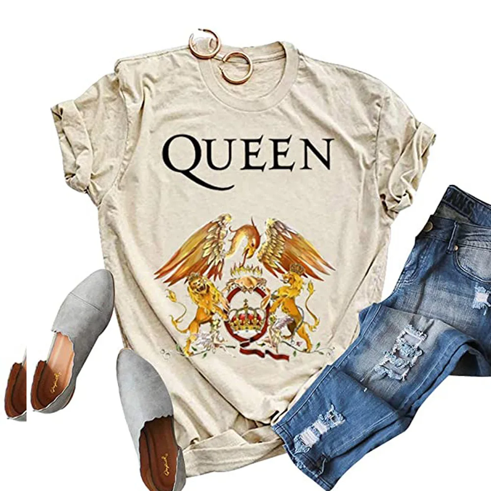 

The 2020 bestselling product retro frock QUEEN QUEEN printed band short round collar short sleeve T-shirt