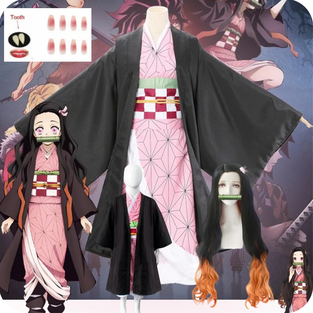 Кимоно для женщин и детей, аниме косплей демона slоперы Kimetsu no Yaiba Kamado Nezuko, костюм для взрослых и детей