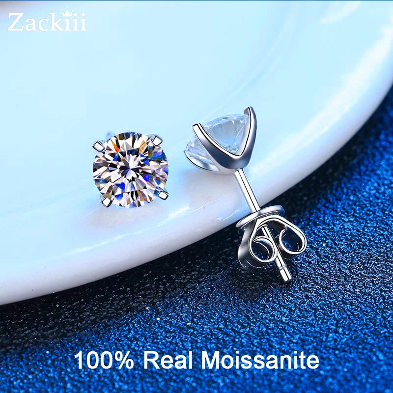 

Real 0.4-4 Carat Moissanite Stud Earrings for Women Men Solid 925 Sterling Silver Solitaire Round Diamond Earrings Fine Jewelry