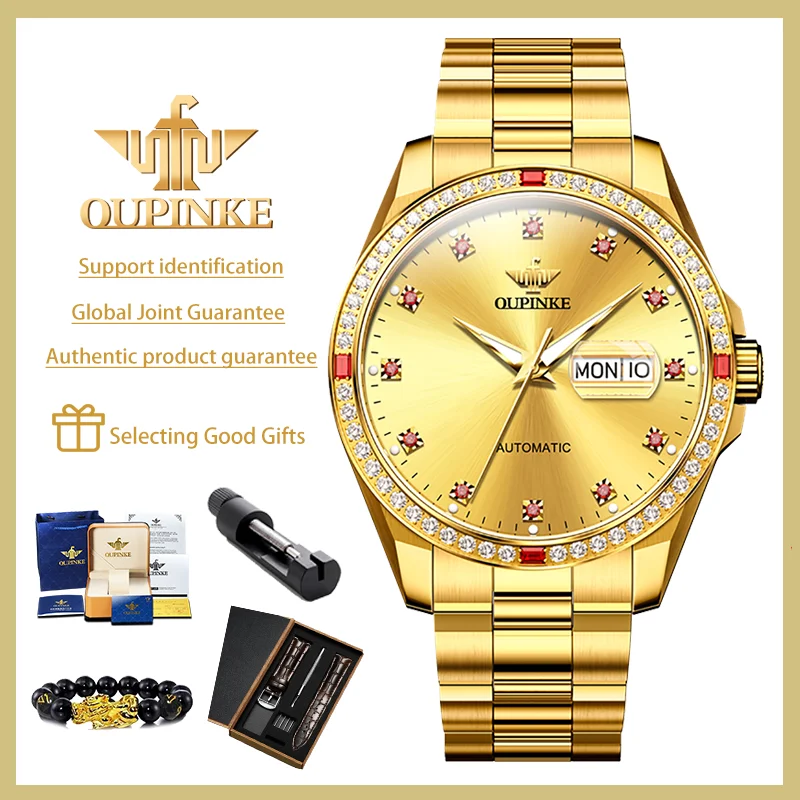 Часы OUPINKE Мужские механические автоматические водонепроницаемые золотистые