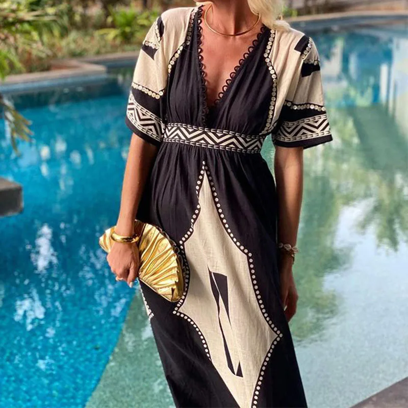 Женское платье с высокой талией летнее кружевное плиссированное в стиле пэчворк