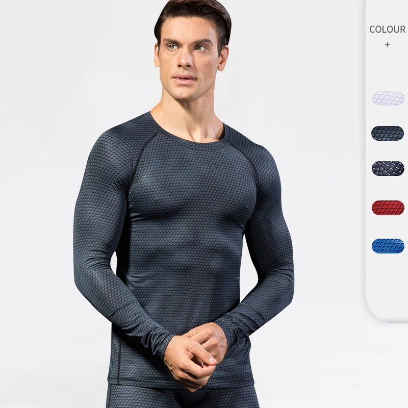 

AIIOU 2022 New Men Shapers Exercise Undershirts Tight Fitness Long Johns Long Sleeve Shirts Quick-dry Elastic Compression Tops