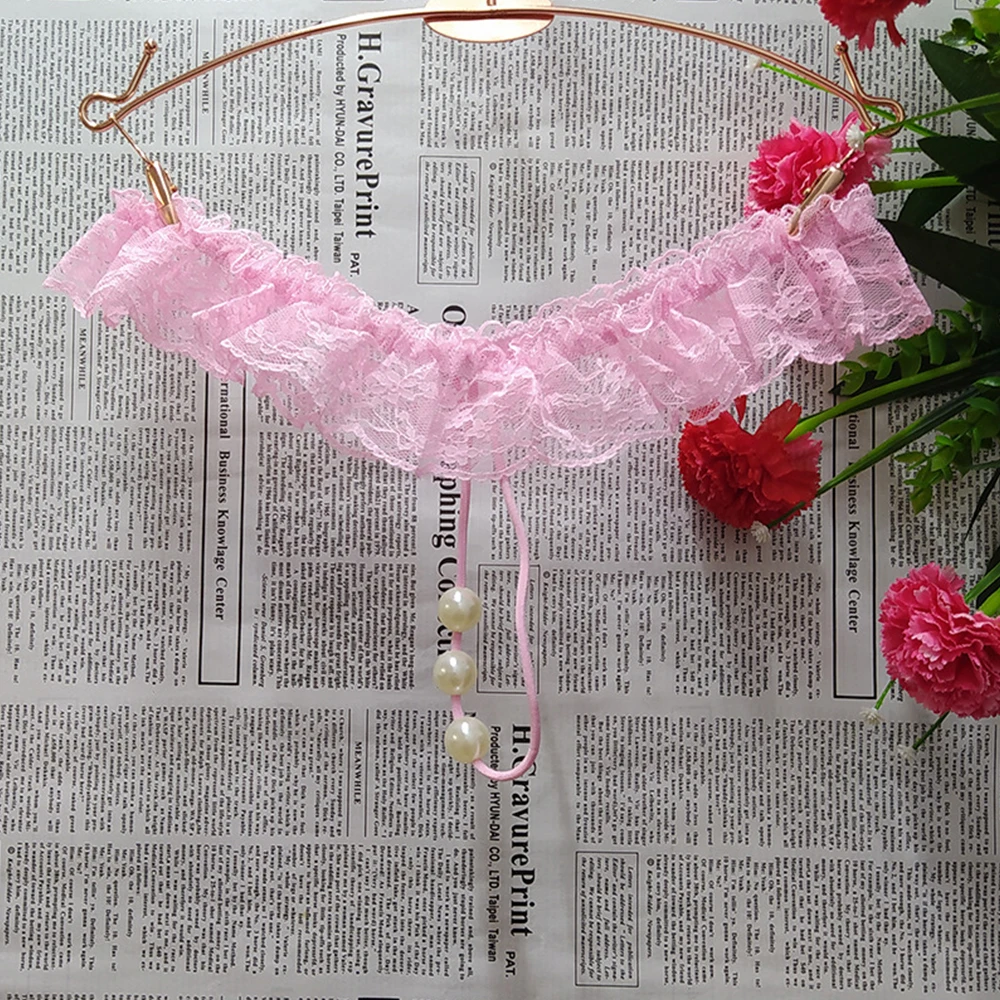 Сексуальные женские кружевные Эротические стринги с жемчугом трусики открытой