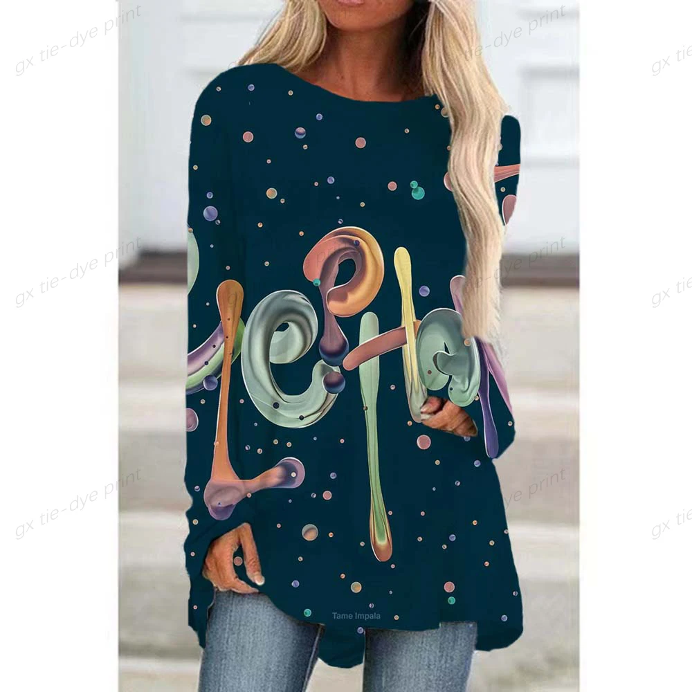 

Женская свободная футболка с длинным рукавом, Повседневный пуловер с круглым вырезом и объемными буквами, весна-осень 2022