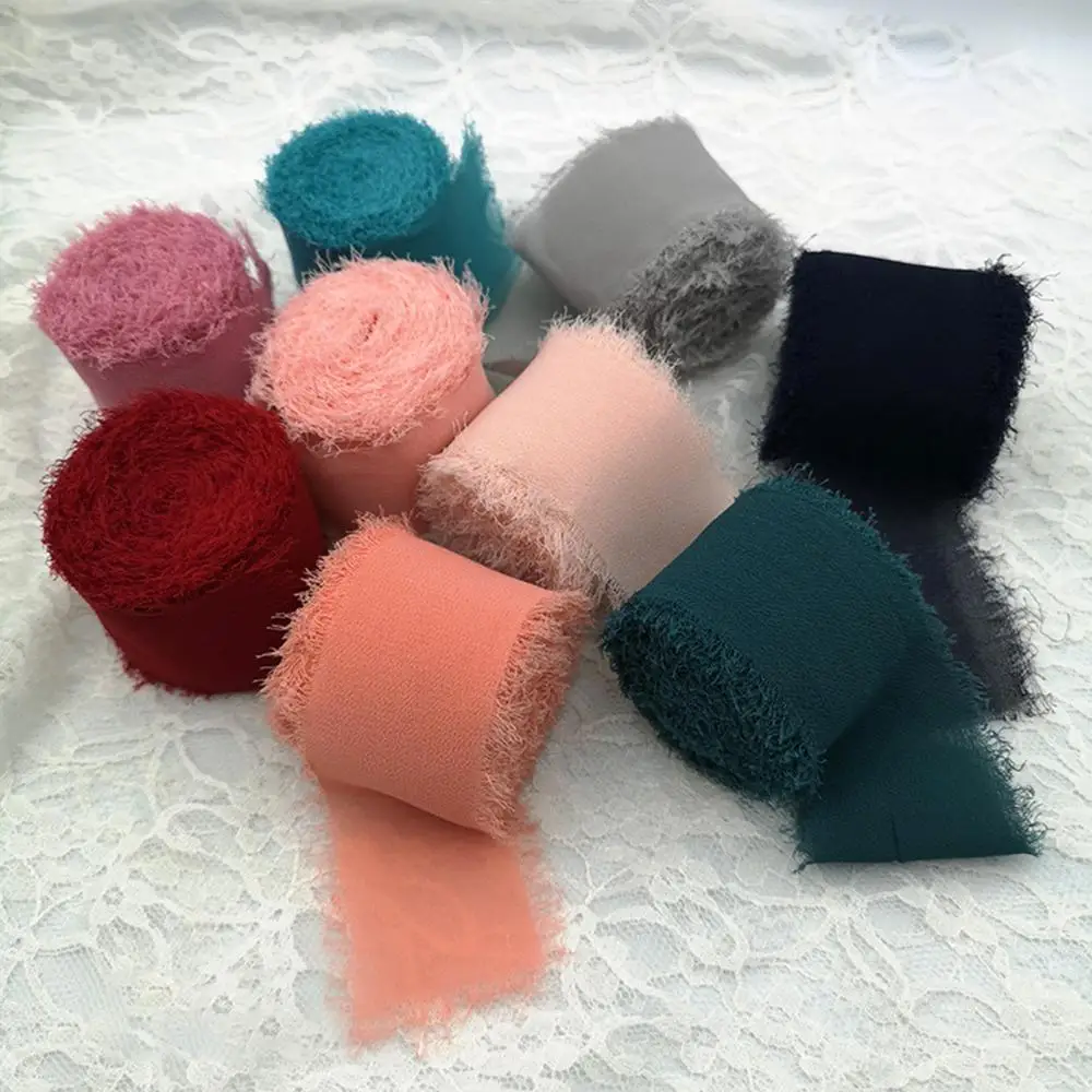 

Frayed Edged Wrinkle Chiffon Silk Ribbon Wedding Flower Bouquet Wrap Decor Prop