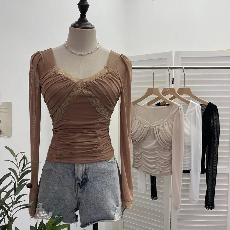 Женская сексуальная футболка с мягкой подкладкой и открытой грудью кружевная