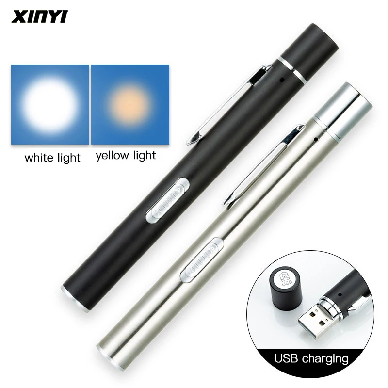 

USB Rechargeable Medical Handy Pen Light Mini Nursing Flashlight LED Torch Lamp With Stainless Steel Clip Pocket Led Flashlight