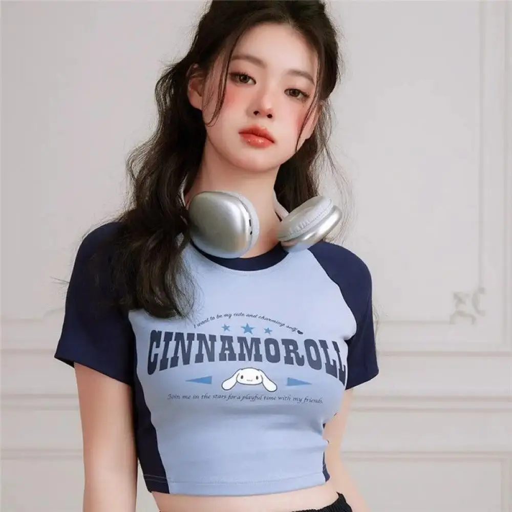 

Sanrio Cinnamoroll футболка кавайная аниме фигурка с коротким рукавом новый стиль открытый пупок короткая личность Студенческая девушка трендовая Мода