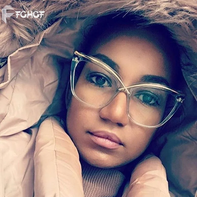 

FGHGF Oversize Metal Eyebrows Women Cat Eye Optical Glasses Frames Large Frame Flat Mirror Trend Personality