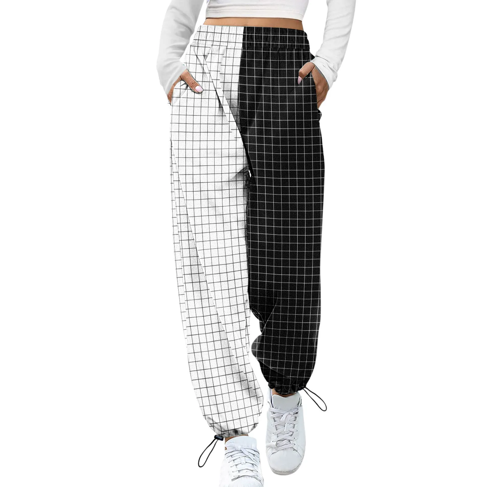 

Colorblock Sweatpants Women'S Trousers Y2k High Waist Athletic Sporty Jogger Baggy Cargo Trousers Straight Parachute Pants