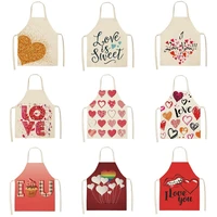 fashion heart pattern apron kitchen apron linen chef apron home smudge resistant sleeveless coverall 2022 new valentines day