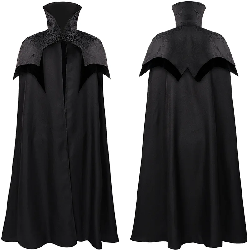 

Medieval European And American Long Stand-up Collar Disc Buckle Cloak
